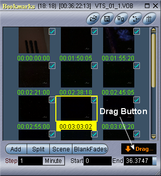 Womble MPEG Video Wizard: BookMark Browser - Drag Button