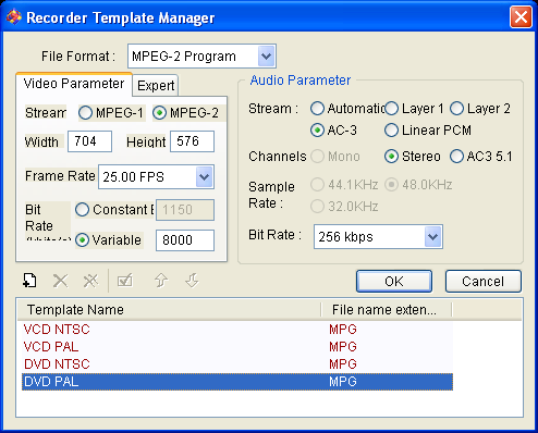 Womble MPEG Video Wizard: Recorder Templates