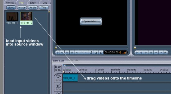 Womble MPEG Video Wizard: Source, Drag to Timeline