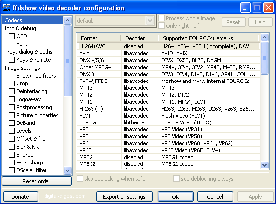 ffdshow: video decoder configuration