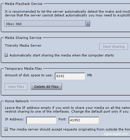 TVersity: General Settings