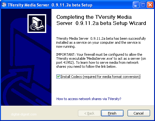 TVersity: Install Codecs