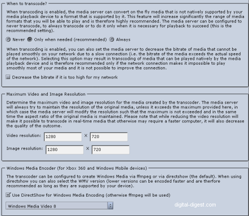 TVersity: Transcoder Settings