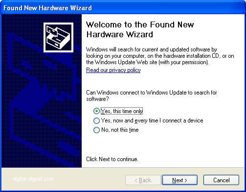 Found New Hardware Wizard: Step 1