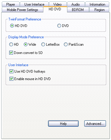 PowerDVD Ultra: HD DVD Settings