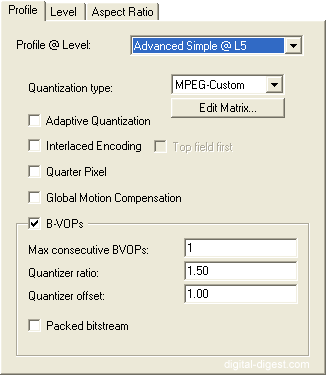 XviD: Profile Settings