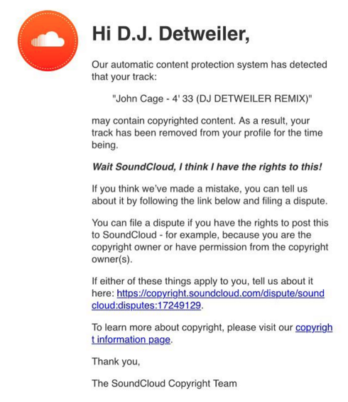 Soundcloud DJ Detweiler Take-down Notice