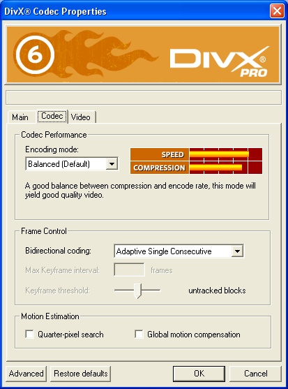 Codec Setup Screen