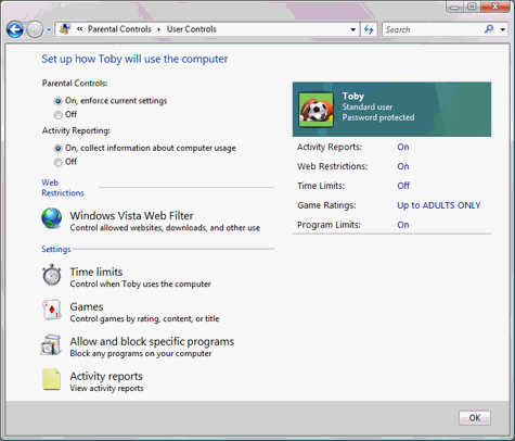 Parental Controls for Windows Vista