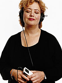 Hilary Rosen listening to her iPod