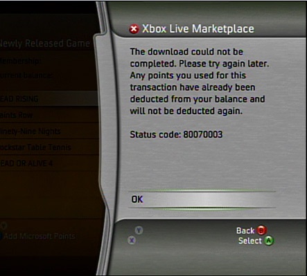 Xbox Live Error Message