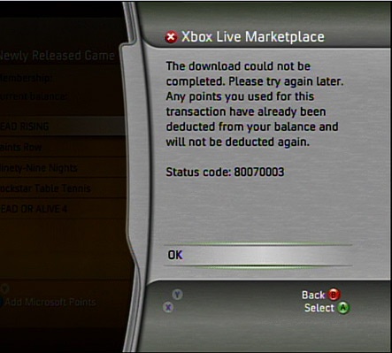 Xbox Live Error Message